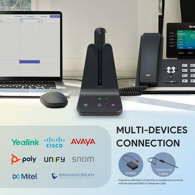 Yealink WH63 E2 Wireless Noise Canceling Convertible Phone Headset for Professional Business Office, MS Certified