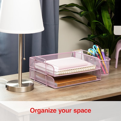 Staples Metal Mesh Side Loading Stackable Letter Tray, Letter Size, Dusty Pink, 2/Pack (ST63838)