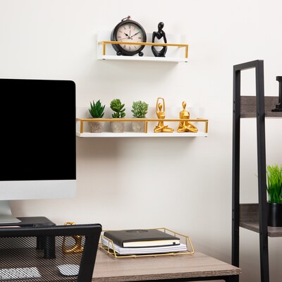 Mind Reader 2 Metal Floating Shelves, 4" x 4" x 18", White/Gold (MDG2SH-WHT)
