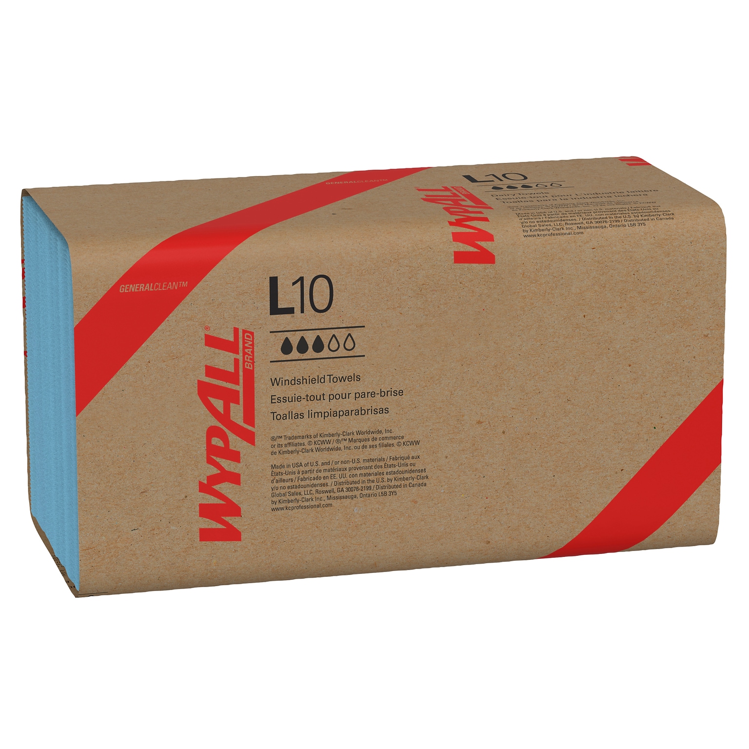 WypAll GeneralClean L10 Nylon Cleaning Wipers, 10.25 x 9.1, Blue, 224 Wipers/Box, 10/Carton (05123)