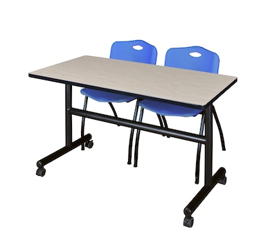 Regency Kobe 48 Flip Top Mobile Training Table- Maple & 2 M Stack Chairs- Blue