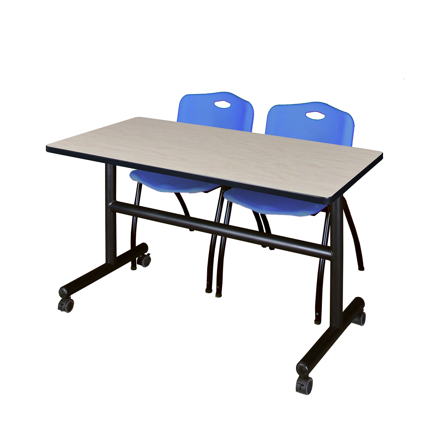 Regency Kobe 48 Flip Top Mobile Maple Training Table & 2 M Stack Chairs, Blue (MKFT4824PL47BE)