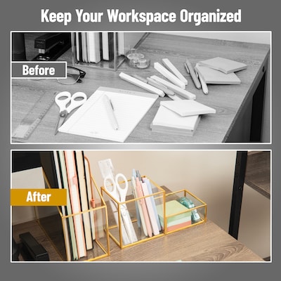 Mind Reader 2-Compartment Glass Desk Organizer, Gold (LG-GLD)