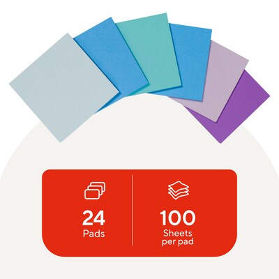 Staples Sticky Notes, 3 x 3, Watercolor Colors, 2400 Sheets – Decorative Self-Stick Notes for Messages, Planning & Journaling