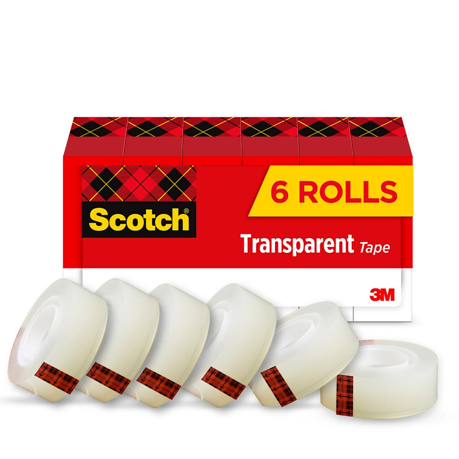 Scotch Transparent Clear Tape Refill, 0.75 x 36 yds., 1 Core, Clear, 6 Rolls/Pack (MMM6006PK)