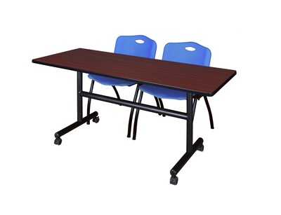 Regency Kobe 60 Flip Top Mobile Training Table- Mahogany & 2 M Stack Chairs- Blue