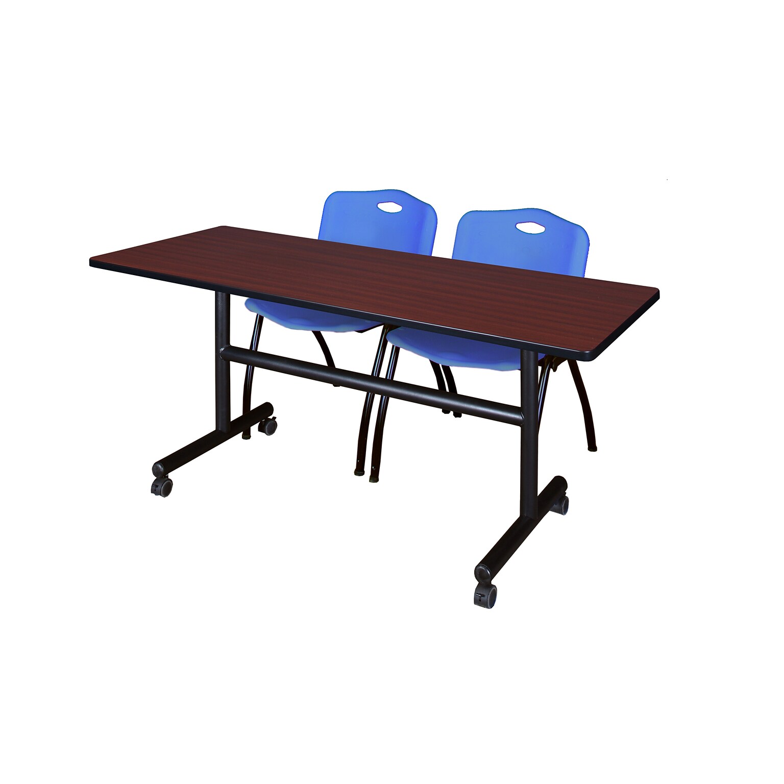 Regency Kobe 60 Flip Top Mobile Mahogany Training Table & 2 M Stack Chairs, Blue (MKFT6024MH47BE)