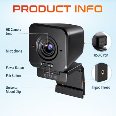 Delton HD 1080p Wireless Webcam, 2.1 Megapixels, Black (DCWC50)