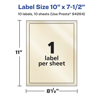 Avery Pearlized Ivory Rectangle Multipurpose Labels, 10" x 7.5", Ivory, 10/Pack (94264)