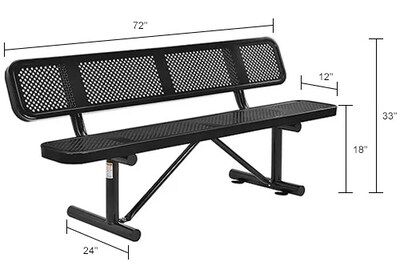 Global Industrial 6' Outdoor Steel Picnic Bench w/ Backrest, Perforated Metal, Black (694557BK)