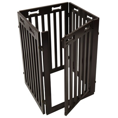 Arf Pets Freestanding 360° Foldable Dog Gate, 4-Panel Extension, 80"W x 31.5"H, Rich Espresso (APDGWD4P)