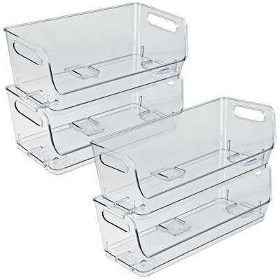 Azar Small Stackable Plastic Narrow Pantry Storage Bin, 4.37 x 12.87x 4.5, Clear, 4/Pack (556754-4PK)