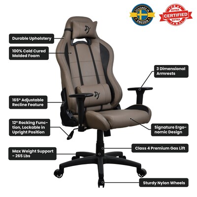 Arozzi Torretta SoftPU Faux Leather Ergonomic Racing Gaming Chair, Brown (TORRETTA-SPU-BWN)