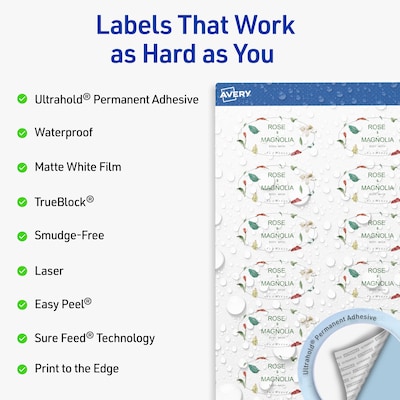 Avery Oval Laser Multipurpose Labels, 1 x 2, White, 240/Pack (19479399180)