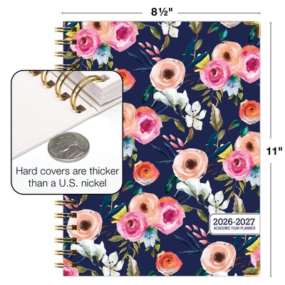 2026-2027 Excello Brands 8.5" x 11" Academic Weekly & Monthly Planner, Paperboard Cover, Navy Floral (FSHN-AY26-8511-84)
