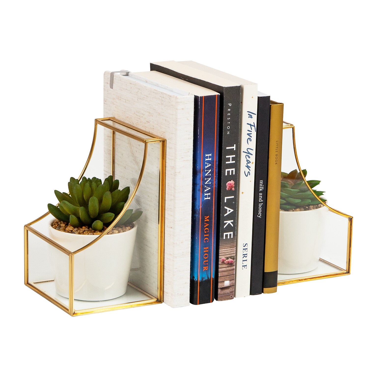 Mind Reader Metal Terrarium Bookends, 6.25, Gold (GLBOOK2-GLD)
