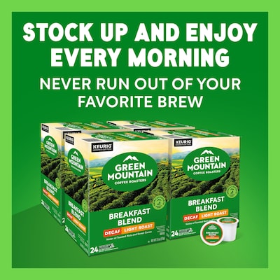 Green Mountain Breakfast Blend Decaf Coffee Keurig® K-Cup® Pods, Light Roast, 96/Carton (7522)