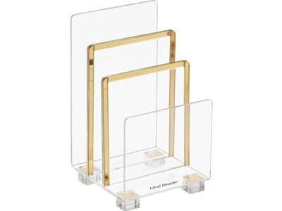 Mind Reader Cosmopolitan Collection 3-Compartment Acrylic Mail Sorter, Clear/Gold (COSFILE3-GLD)