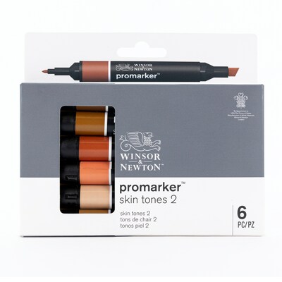 Winsor & Newton Promarker Dual-Tip Alcohol Based Marker, Skin Tones 2, 6/Pack (WNX0290115)