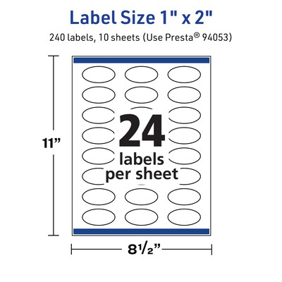 Avery TrueBlock Laser/Inkjet Multipurpose Labels, 1" x 2", White, 240 Labels/Pack (94053)