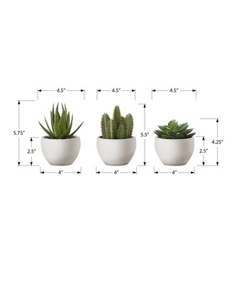 Monarch Specialties Inc. 6" Artificial Succulent Plant in Pot, 3/Set (I 9555)