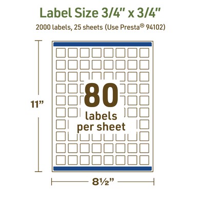 Avery Dissolvable Square Multipurpose Labels, 0.75" x 0.75", Off-white, 2000/Pack (94102)