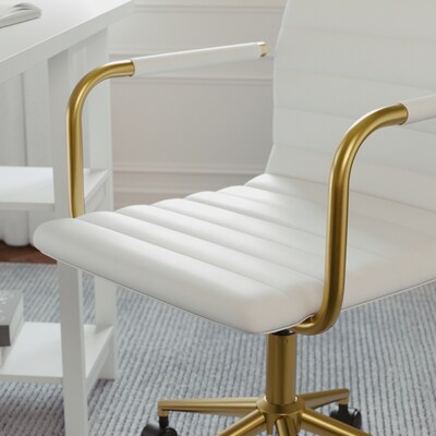 Martha Stewart Taytum Faux Leather Swivel Office Chair, White (CH142370WHGLD)