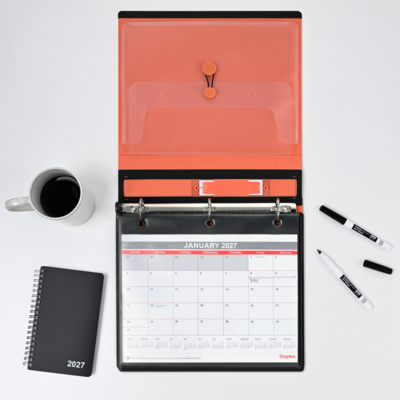 2027 Staples 11" x 8" Monthly Wall Calendar, White/Red/Gray (ST12949-27)