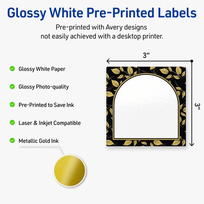 Avery Square Laser/Inkjet Multipurpose Labels, 3 x 3, White, 60/Pack (19479370828)