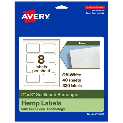 Avery Hemp Rectangle Scalloped Laser/Inkjet Multipurpose Labels, 2 x 3, Off-White (320/Box)