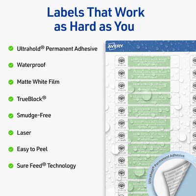 Avery Waterproof Rectangle Laser Multipurpose Labels, 2/3 x 3-7/16, White, 3000/Box (19479399223)