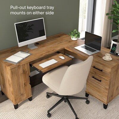 Bush Home Somerset 60" W L Shaped Office Desk with Storage, Fresh Walnut (WC81330K)