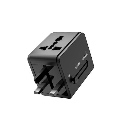 LAX International Travel Adapter with 1x USB-C 3.1A 5V and 1 USB-A, Black (INTADP6A)