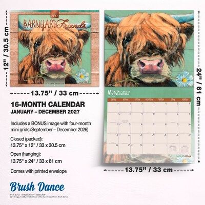 2027 BrownTrout Barnyard Friends 14" x 12" Monthly Wall Calendar, Assorted Colors (9798330715947)