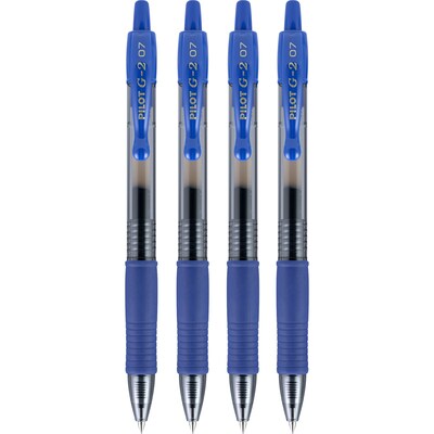 Pilot G2 Retractable Gel Pens, Fine Point, Blue Ink, 4/Pack (31058)