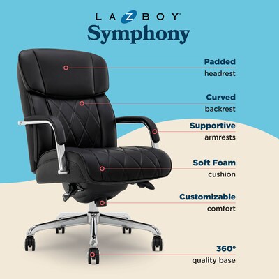 La-Z-Boy Symphony Ergonomic Bonded Leather Swivel Executive Chair, Black and Chrome (CCHR10013D)