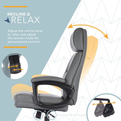 Click365 Classic Ergonomic Bonded Leather Executive Big & Tall Chair, 350 lb. Capacity, Gray (CCHR10023D)