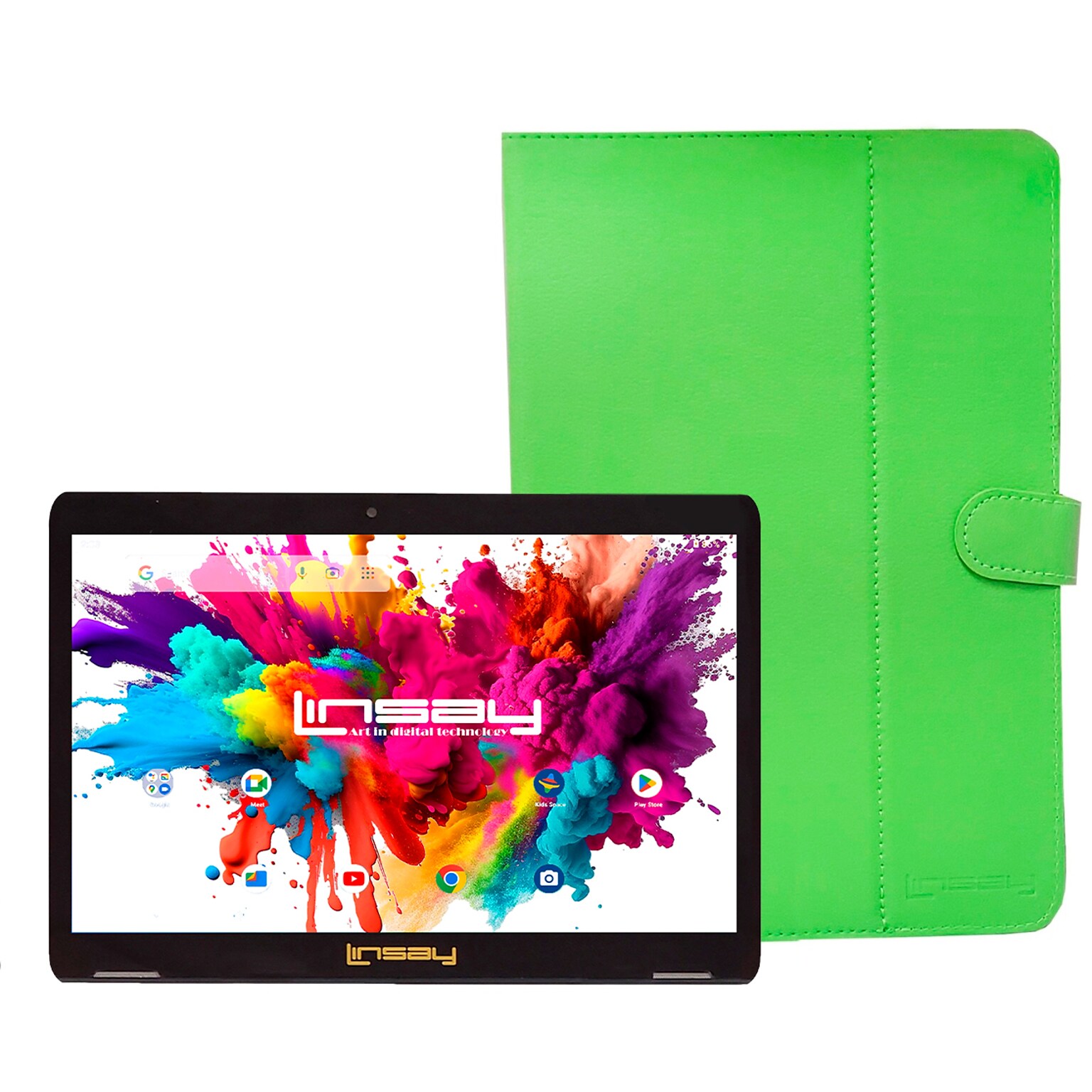 Linsay Octa Core 10.1 Tablet, 4GB RAM, 128GB Storage, Android 13, Bundled with Green Leather Case and Stylus Pen