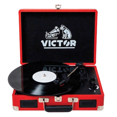Victor Metro Dual-Bluetooth Belt-Drive Suitcase Turntable, Red (VSRP-800-RD)