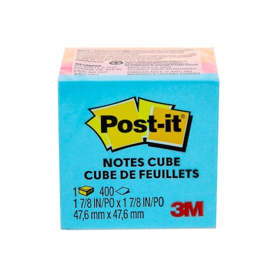 Post-it® Notes Cube, 2 in x 2 in, Assorted Bright Colors, 400 Sheets/Cube