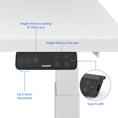 FlexiSpot E7 Commercial 55''W Electric Rectangular Adjustable Standing Desk, White (E7WCOM5528-W)
