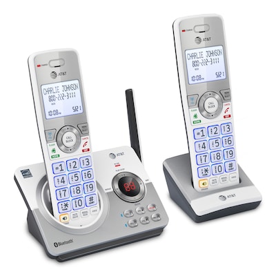 AT&T 2-Handset DECT 6.0 Expandable Cordless Phone System for Landline with Answering System, White/Silver (DL72210)