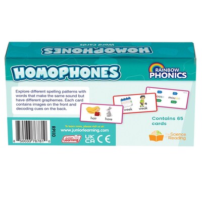 Junior Learning Rainbow Phonics Homophones Cards (JRLRP110)