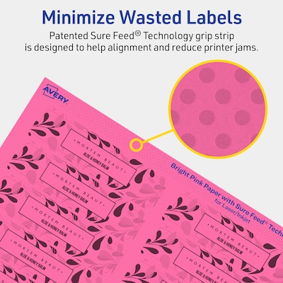 Avery Laser/Inkjet Rectangle Multipurpose Labels, 0.75" x 3.5", Bright Pink, 800/Pack (94217)