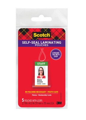 Scotch Self Sealing Laminating Pouches, Luggage Tag, 12.5 Mil, 5/Pack (LS853)