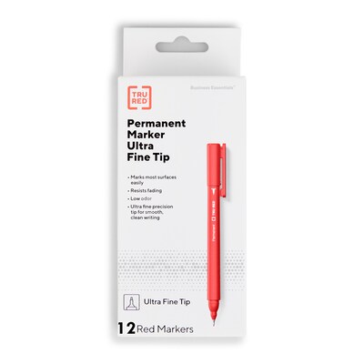 TRU RED™ Pen Permanent Markers, Ultra Fine Tip, Red, 12/Pack (TR54540)