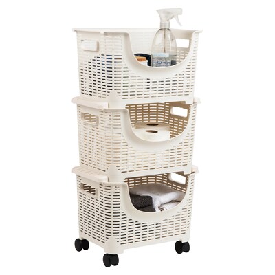 Mind Reader Plastic/Poly Mobile Kitchen Cart with Swivel Wheels, Ivory (ROLLBASK3-IVO)