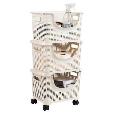 Mind Reader 3-Tier Storage Basket Cart with Wheels, Ivory, 3/Set (ROLLBASK3-IVO)