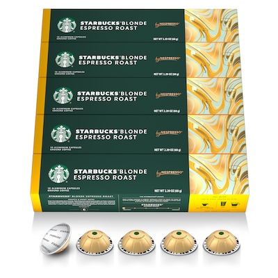 Nespresso Starbucks Blonde Espresso Roast Coffee Nespresso Vertuo Capsules, Light Roast, 50/Pack (163922)