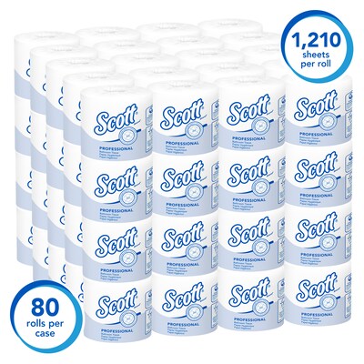Scott Essential 1-Ply Standard Toilet Paper, White, 1210 Sheets/Roll, 80 Rolls/Carton (05102)